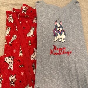 Holiday Dog Pajama Set - Red and Gray